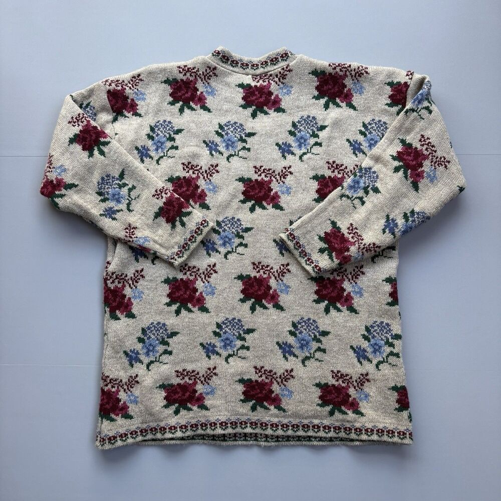 Y2K Vintage Sweater Dana Scott Womens Large Roses Cottagecore Granny Shabby Chic - Picture 3 of 9